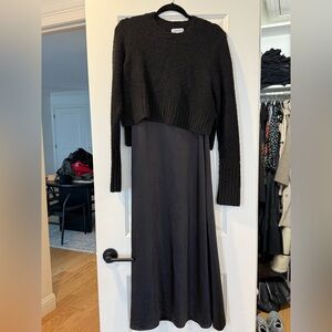 Black Sweater and Satin Maxi Dress Set